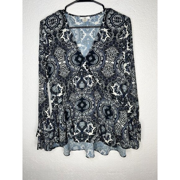 Shoshanna Floral Paisley Boho Tie Blouse Rent The Runway Medium Blue Blk. X1 - Picture 1 of 8